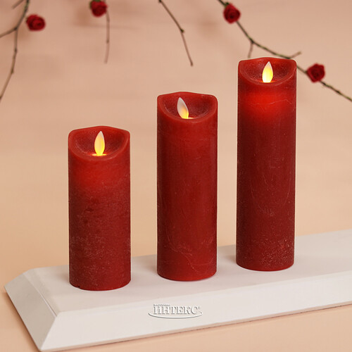 Набор свечей с имитацией пламени Magic Flame 12-17 см, 3 шт, с пультом управления, красные, восковые Peha