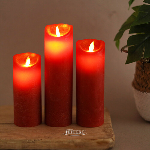 Набор свечей с имитацией пламени Magic Flame 12-17 см, 3 шт, с пультом управления, красные, восковые Peha