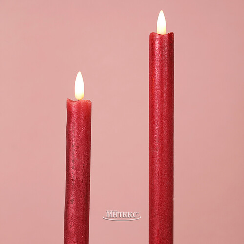 Столовая светодиодная свеча с имитацией пламени Стелла 24 см 2 шт красная, батарейка Kaemingk