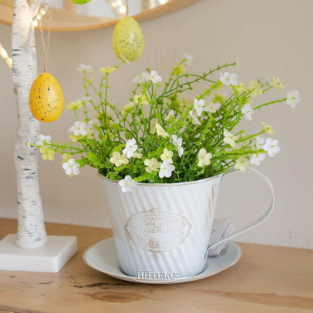 Декоративное кашпо для цветов Чашка Весенний Прованс 23*20 см, металл Kaemingk