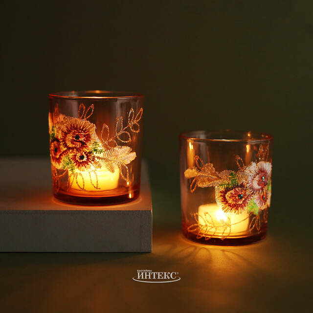 Стеклянный подсвечник Версальский сад 8 см, розовый Koopman