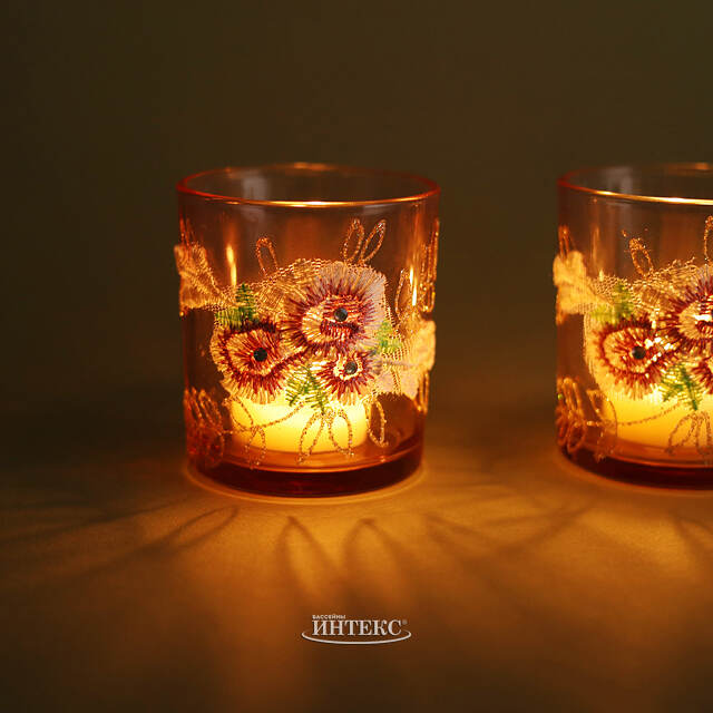 Стеклянный подсвечник Версальский сад 8 см, розовый Koopman