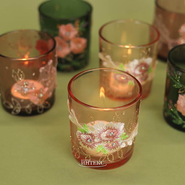 Стеклянный подсвечник Версальский сад 8 см, розовый Koopman