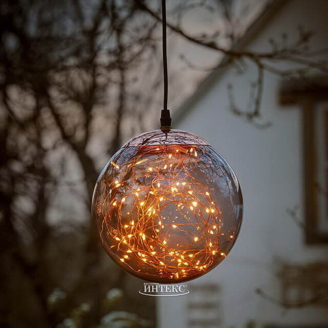 Подвесной светильник-шар Smoky Justine 25 см, 125 теплых белых микро LED ламп, IP44 Koopman