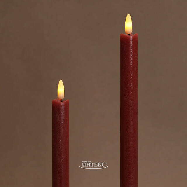 Столовая светодиодная свеча с имитацией пламени Инсендио 26 см 2 шт бордовая, батарейка Peha (Пеха)