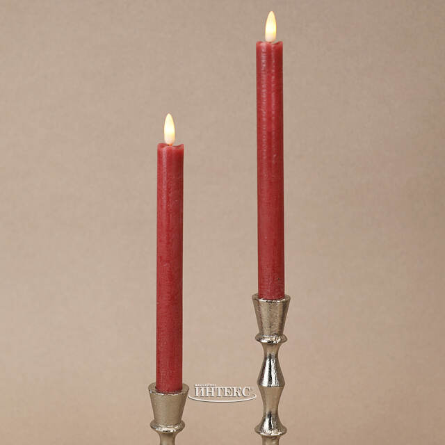 Столовая светодиодная свеча с имитацией пламени Инсендио 26 см 2 шт бордовая, батарейка Peha (Пеха)