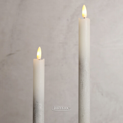 Столовая светодиодная свеча с имитацией пламени Инсендио 26 см 2 шт серебряная, батарейка Peha