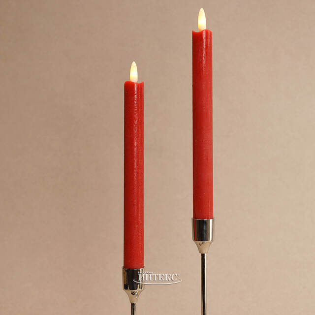 Столовая светодиодная свеча с имитацией пламени Инсендио 26 см 2 шт красная, батарейка Peha