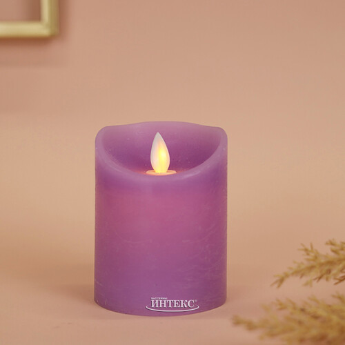 Светодиодная свеча с имитацией пламени 10 см, фиолетовая восковая, батарейка Peha