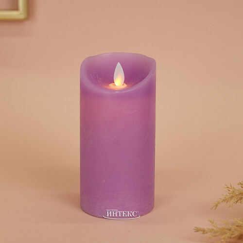 Светодиодная свеча с имитацией пламени 15 см, фиолетовая восковая, батарейка Peha