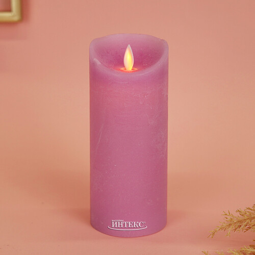 Светодиодная свеча с имитацией пламени 18 см, фиолетовая восковая, батарейка Peha