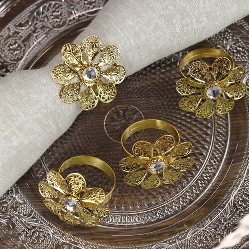 Кольца для салфеток Цветы Джасинта, 4 шт, золотые Koopman