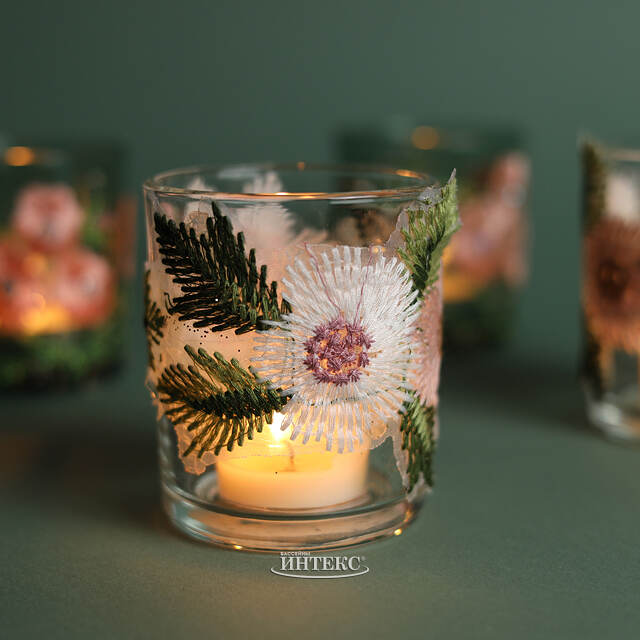 Стеклянный подсвечник Rosa Fiore 8 см Kaemingk (Кейминг)