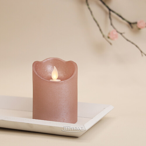 Светодиодная свеча Живое Пламя 10 см топленый шоколад, восковая на батарейках, таймер Kaemingk