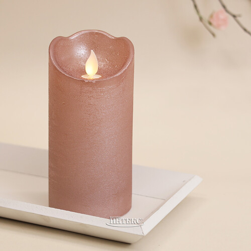 Светодиодная свеча Живое Пламя 15 см топленый шоколад, восковая на батарейках, таймер Kaemingk