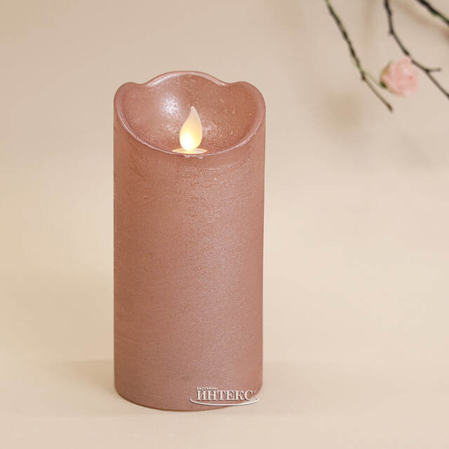 Светодиодная свеча Живое Пламя 15 см топленый шоколад, восковая на батарейках, таймер Kaemingk