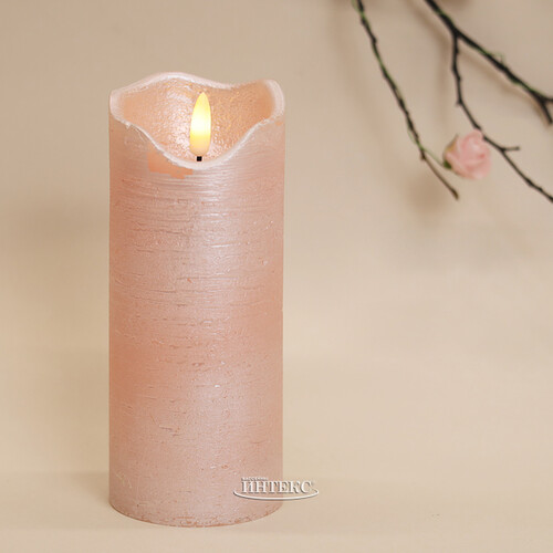 Светодиодная свеча с имитацией пламени Стелла 17 см розовая восковая, на батарейках, таймер Kaemingk