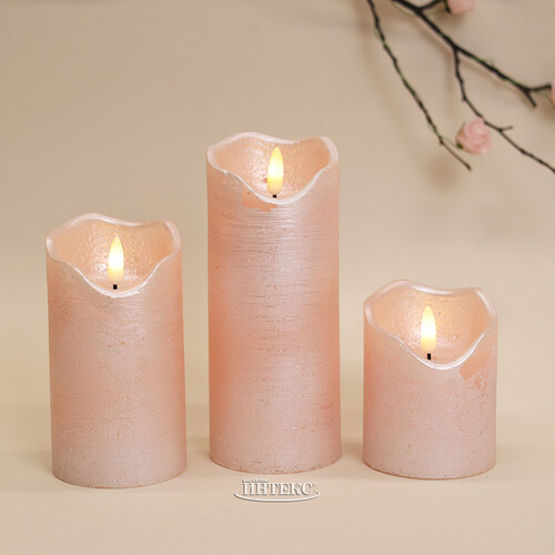 Светодиодная свеча с имитацией пламени Стелла 13 см розовая восковая, на батарейках, таймер Kaemingk