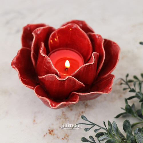 Керамический подсвечник Цветок Вива Розабелла 12*11 см бургунди Koopman