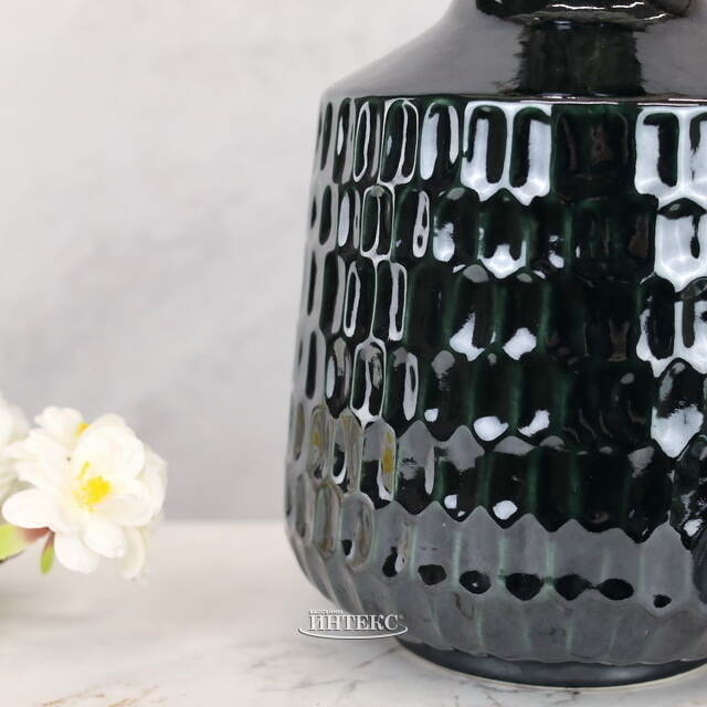 Керамическая ваза Дорнас 33 см темно-зеленая Kaemingk