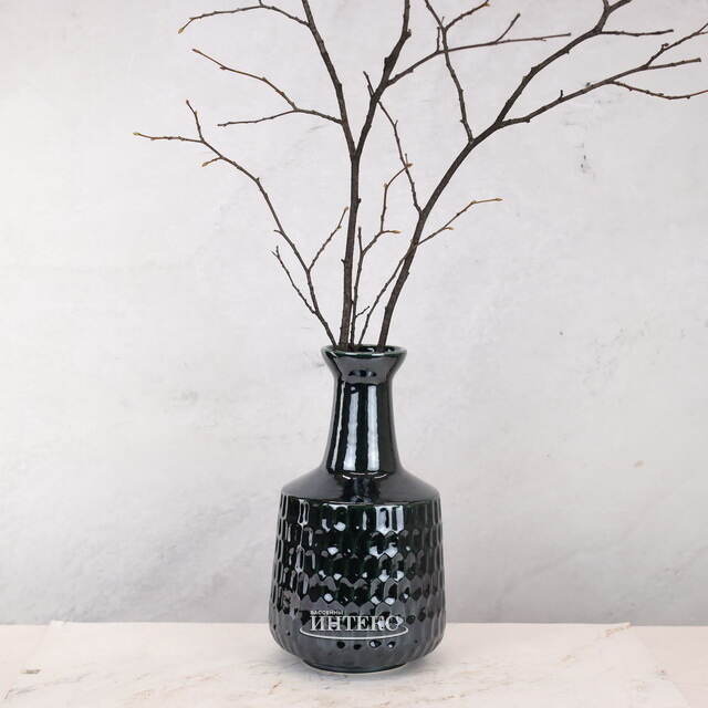 Керамическая ваза Дорнас 33 см темно-зеленая Kaemingk