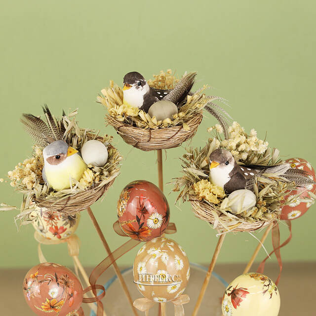 Набор украшений на палочке Пасхальные Гнездышки 35 см, 3 шт Kaemingk (Кейминг)