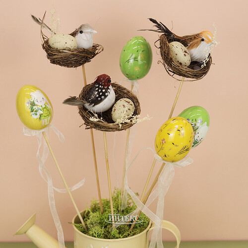 Пасхальные украшения Яйца на палочке Happy Sappy Easter 6 см, 6 шт Kaemingk