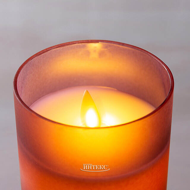 Светодиодная свеча с имитацией пламени Шанти в стакане 10 см фиолетовая Peha (Пеха)