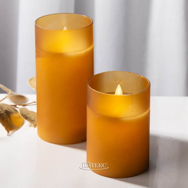 Светодиодная свеча с имитацией пламени Шанти в стакане 10 см карамельная Peha (Пеха)