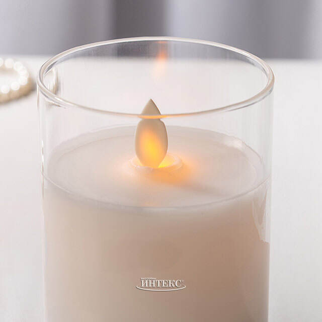 Светодиодная свеча с имитацией пламени Шанти в стакане 10 см белая Peha