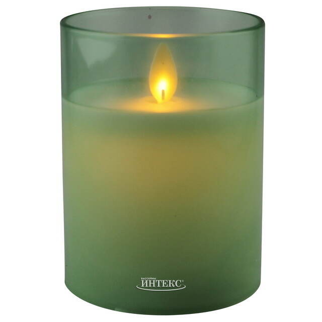 Светодиодная свеча с имитацией пламени Шанти в стакане 10 см зеленая Peha (Пеха)