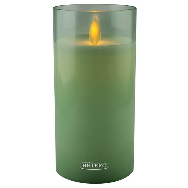 Светодиодная свеча с имитацией пламени Шанти в стакане 15 см зеленая Peha (Пеха)
