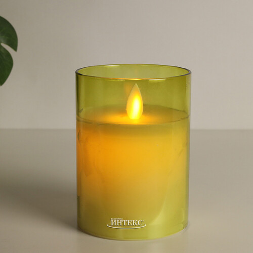 Светодиодная свеча с имитацией пламени Magic Flame в стакане 10 см салатовая Peha