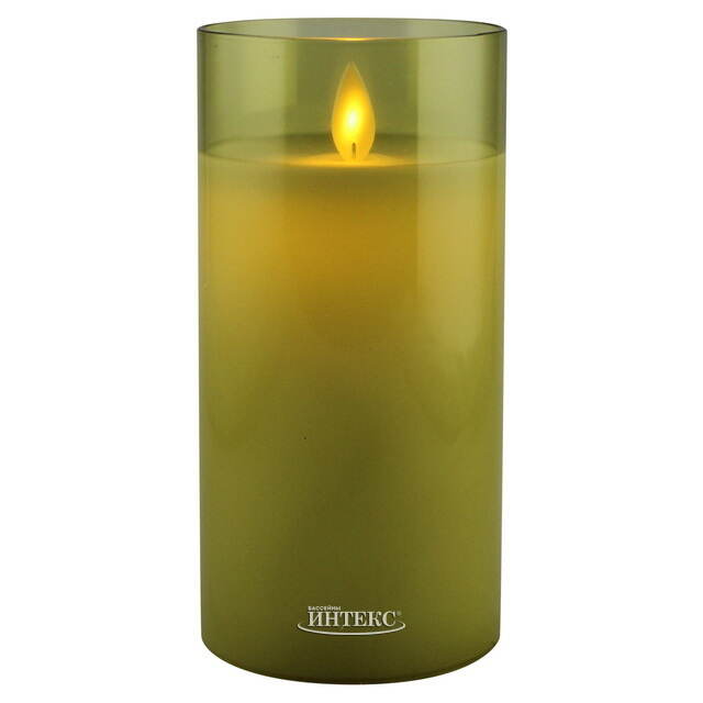 Светодиодная свеча с имитацией пламени Шанти в стакане 15 см салатовая Peha (Пеха)