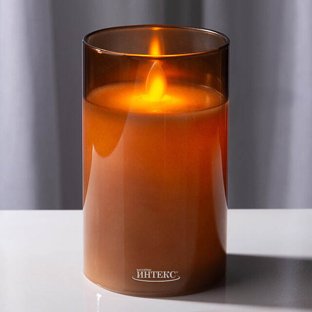 Светодиодная свеча в колбе Мосала - Янтарь 12 см, на батарейках Peha (Пеха)