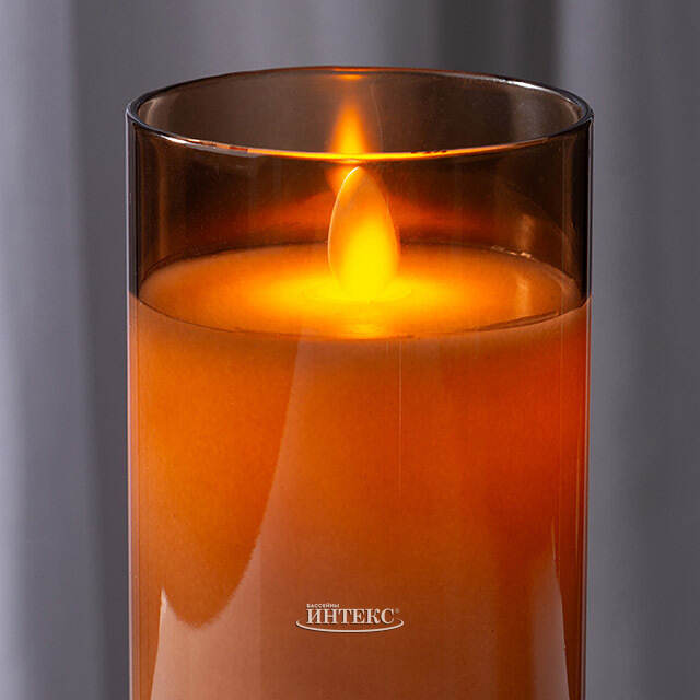 Светодиодная свеча в колбе Мосала - Янтарь 15 см, на батарейках Peha (Пеха)