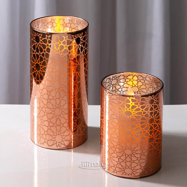 Светодиодная свеча в стакане Бронзетта 15 см, на батарейках Peha (Пеха)