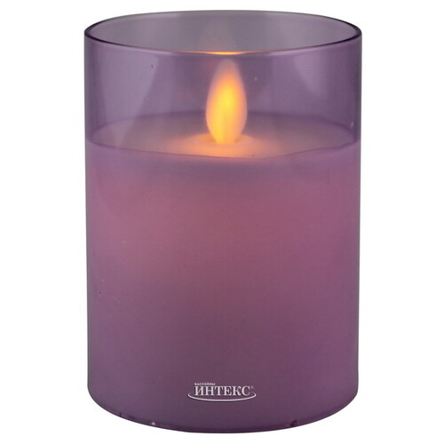 Светодиодная свеча с имитацией пламени Magic Flame в стакане 10 см лавандовая Peha