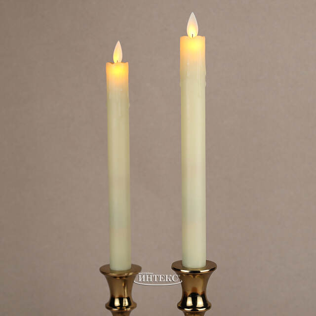Столовая светодиодная свеча с имитацией пламени Инсендио 26 см 2 шт золотая, батарейка Peha