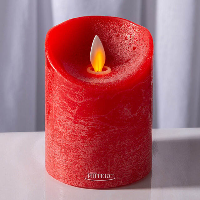 Светодиодная свеча с имитацией пламени 10 см, красная восковая, батарейка Peha (Пеха)