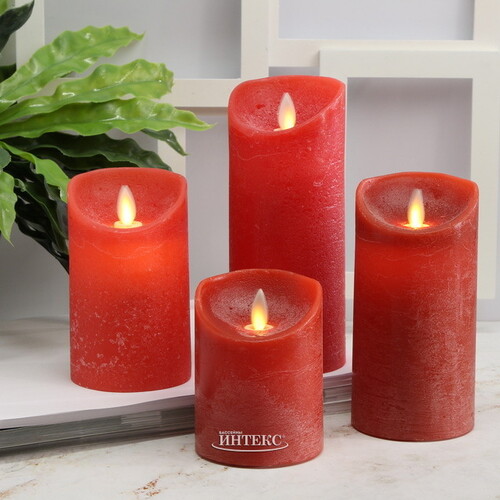 Светодиодная свеча с имитацией пламени 15 см, красная восковая, батарейка Peha