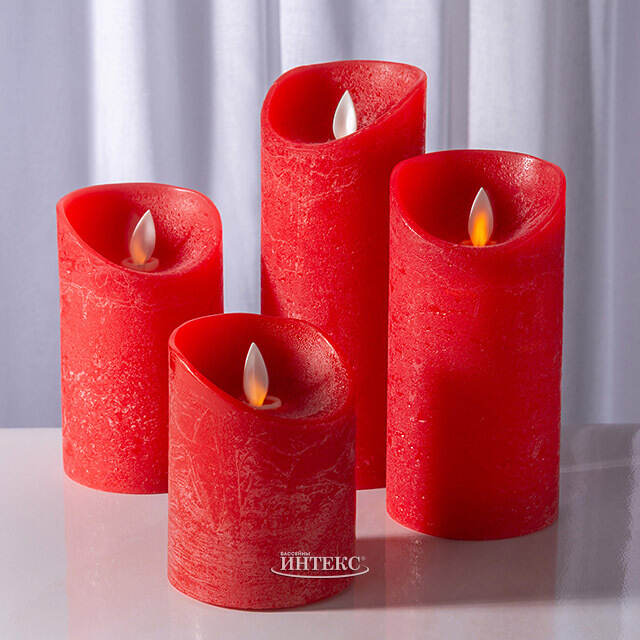 Светодиодная свеча с имитацией пламени 18 см, красная восковая, батарейка Peha