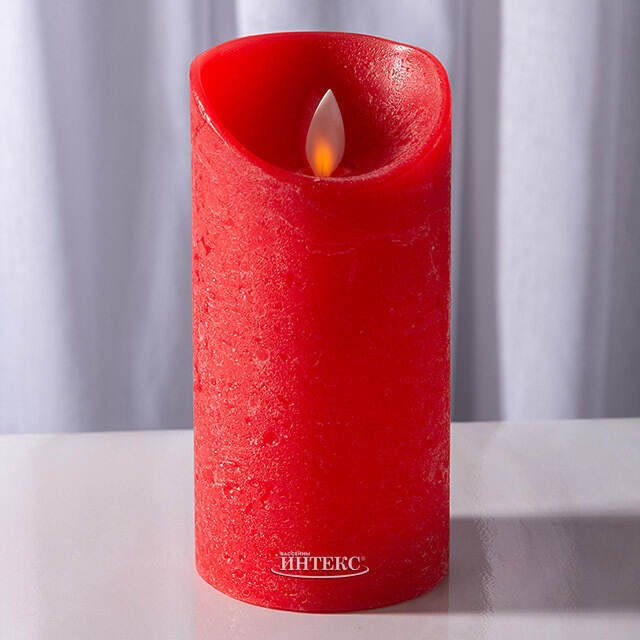 Светодиодная свеча с имитацией пламени 15 см, красная восковая, батарейка Peha