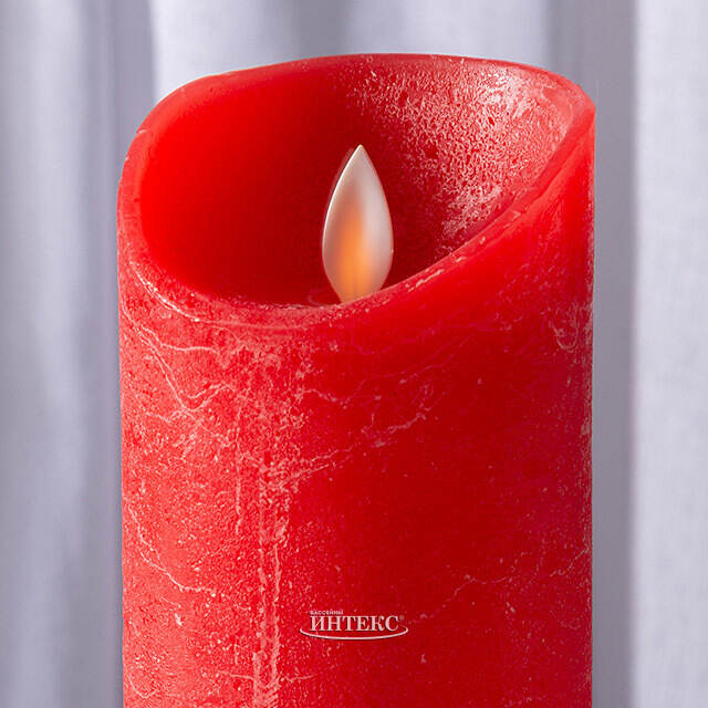 Светодиодная свеча с имитацией пламени 18 см, красная восковая, батарейка Peha