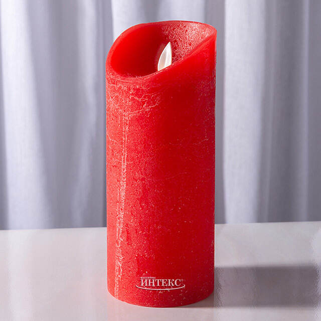 Светодиодная свеча с имитацией пламени 18 см, красная восковая, батарейка Peha