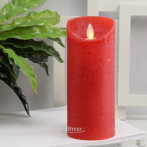 Светодиодная свеча с имитацией пламени 18 см, красная восковая, батарейка Peha