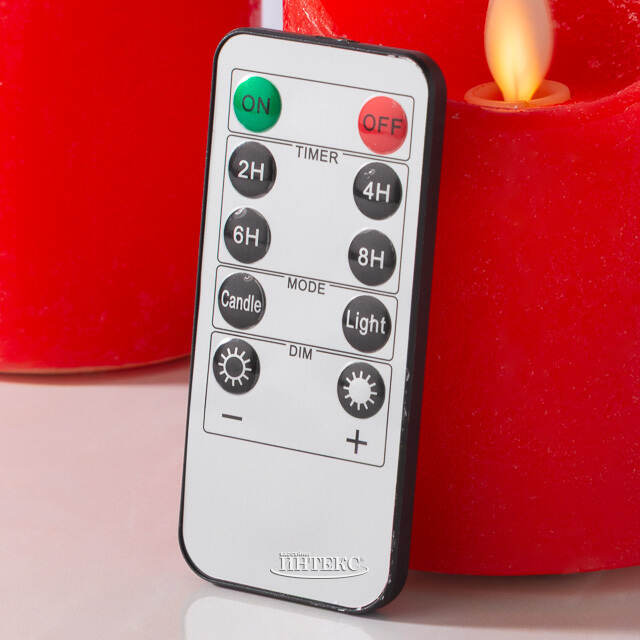 Набор восковых светодиодных свечей с имитацией пламени Magic Flame 11-15 см, 3 шт, с пультом, красные, на батарейках Peha