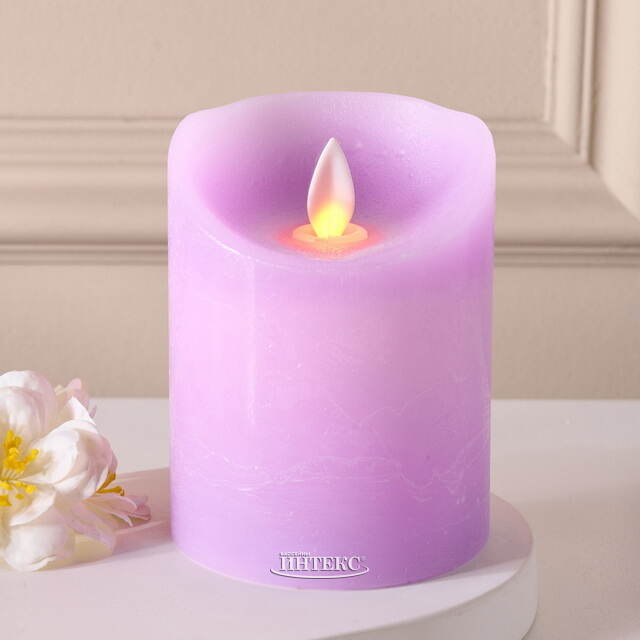 Светодиодная свеча с имитацией пламени 10 см, фиолетовая восковая, батарейка Peha (Пеха)