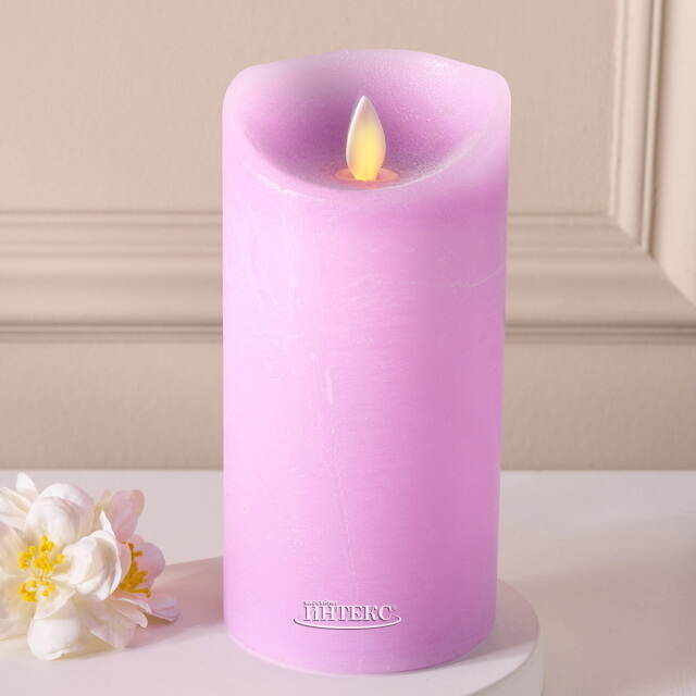 Светодиодная свеча с имитацией пламени 15 см, фиолетовая восковая, батарейка Peha (Пеха)