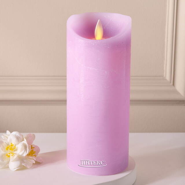 Светодиодная свеча с имитацией пламени 18 см, фиолетовая восковая, батарейка Peha